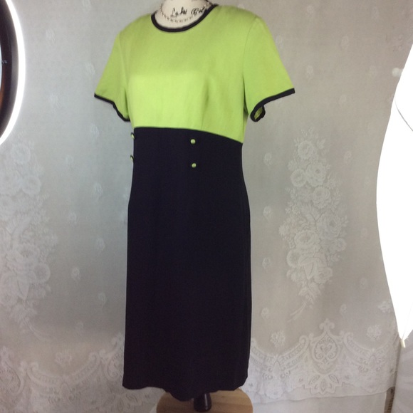 Lennie NY Lime Green Navy Linen Blend Dress 12 - Picture 2 of 11